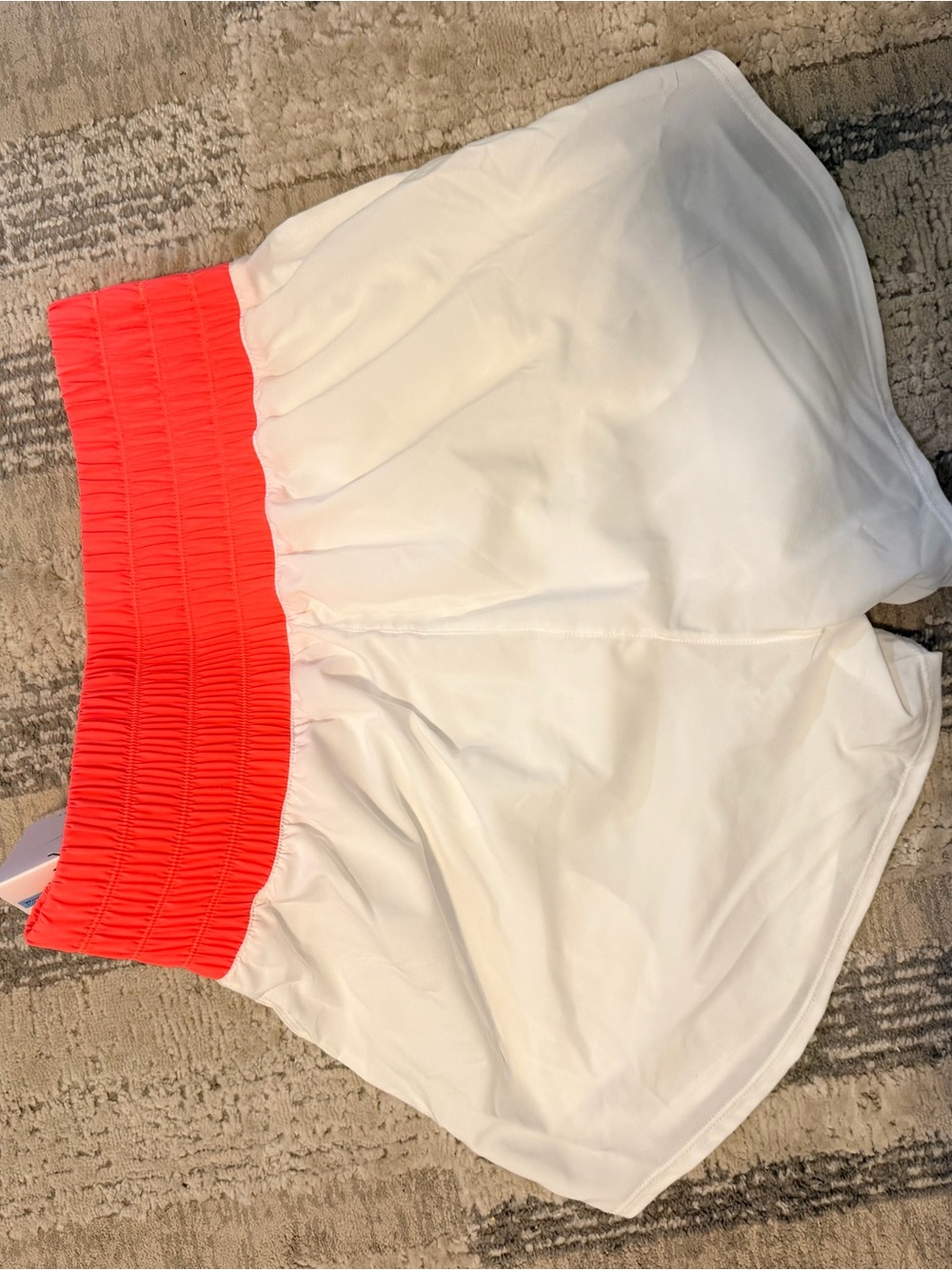 Nike Women’s White Athletic Shorts with Bright Coral Waistband - Picture 3 of 5